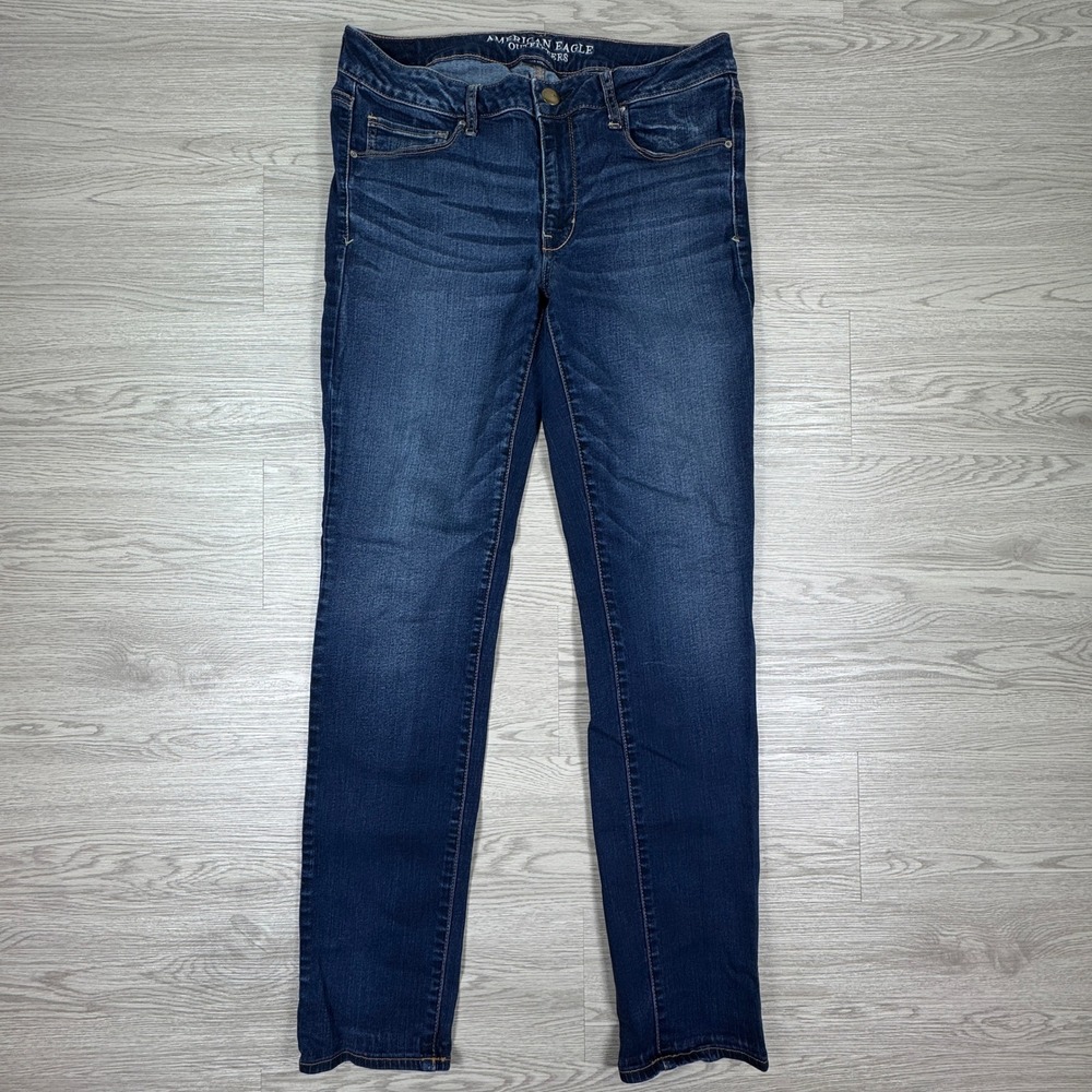 American Eagle Women Skinny Jeans Super Stretch Dark Wash 12 Long Blue Denim